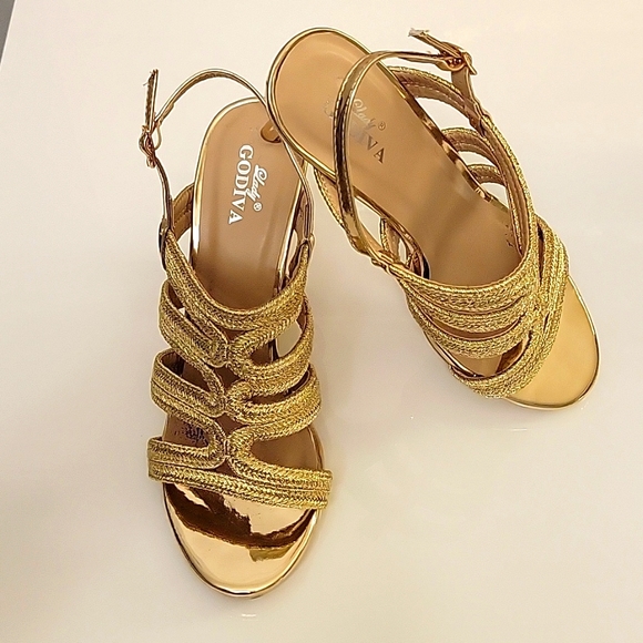 Gorgeous Lady GODIVA | Stiletto Gold Metallic Rope | Heels | Open | Size 10 - Picture 7 of 17